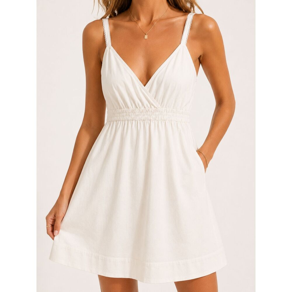 Gap Cream Cotton Empire Waist Sundress Mini Dress Size 6 Cottagecore Y2K